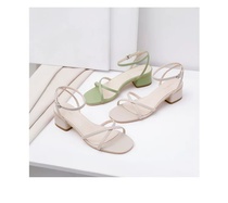 Women's Shoes 2020 New summer leather one-strap middle heel shoes For women Fashion Andromeda chunky heel sandals for women