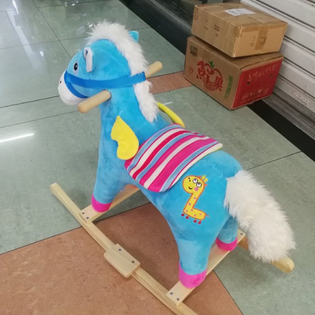 中号MX6仿真毛绒儿童彩虹木马带音乐