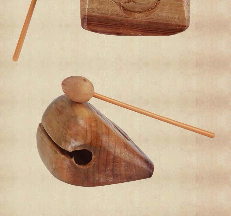 佛教用品法器实木儿童早教木鱼打击乐器原木色配棍子一套细节图