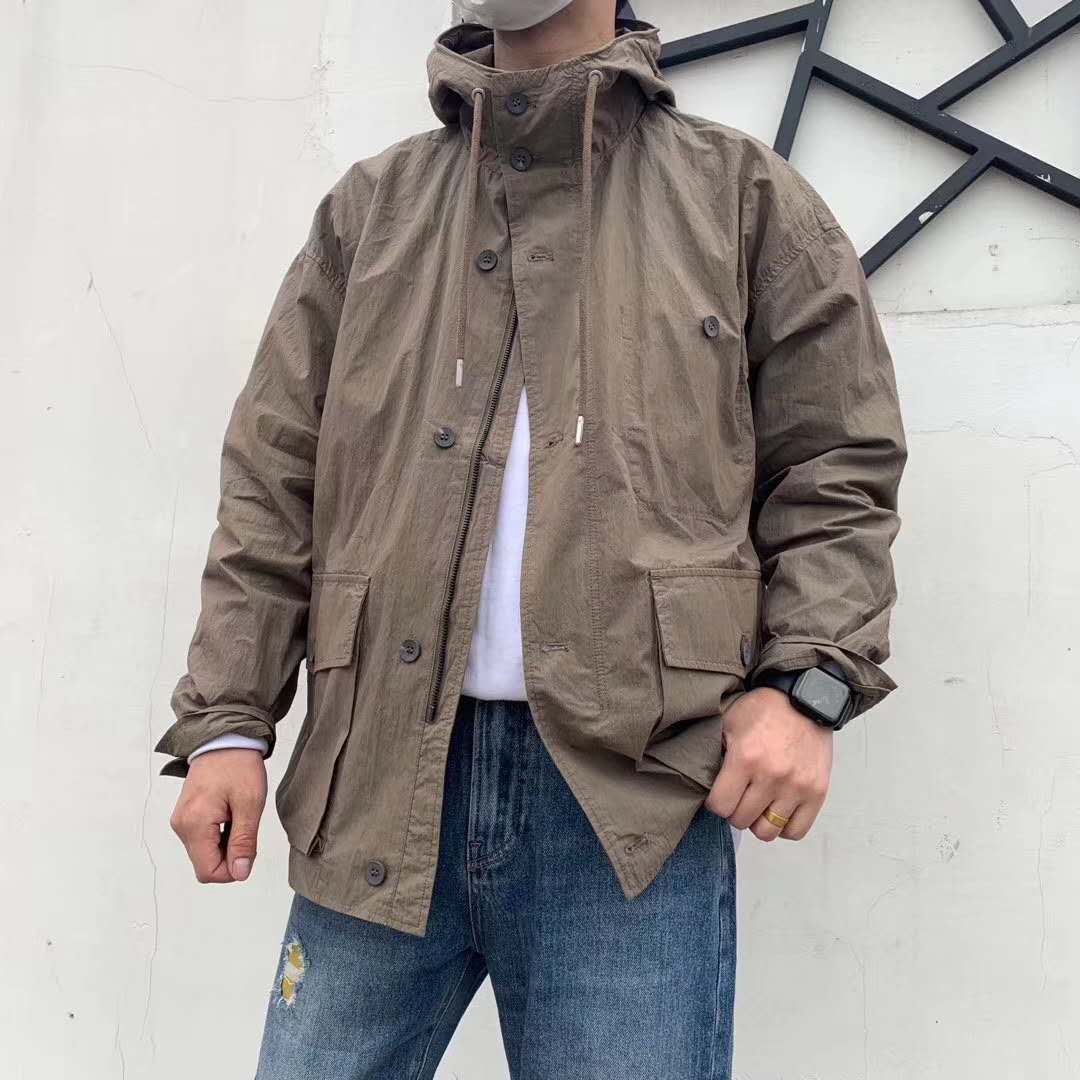 Mid-length trench coat for men the new spring/Autumn 2020 youth Business casual jacket for men middle-aged top for men the trend of pure color hooded coat for men thumbnail