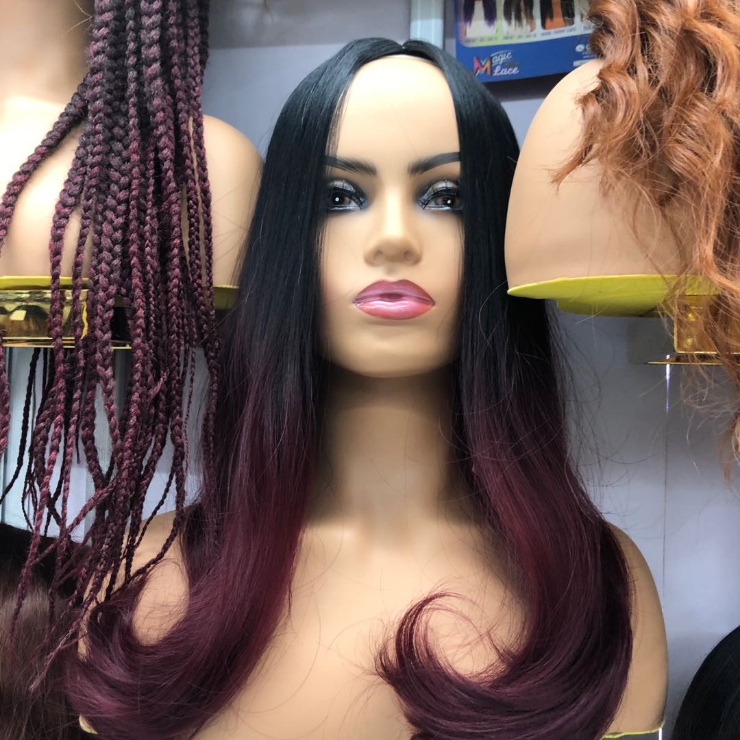 A new type of wig for women with long hair, featuring a gradient purple-red real human hair style, is very realistic