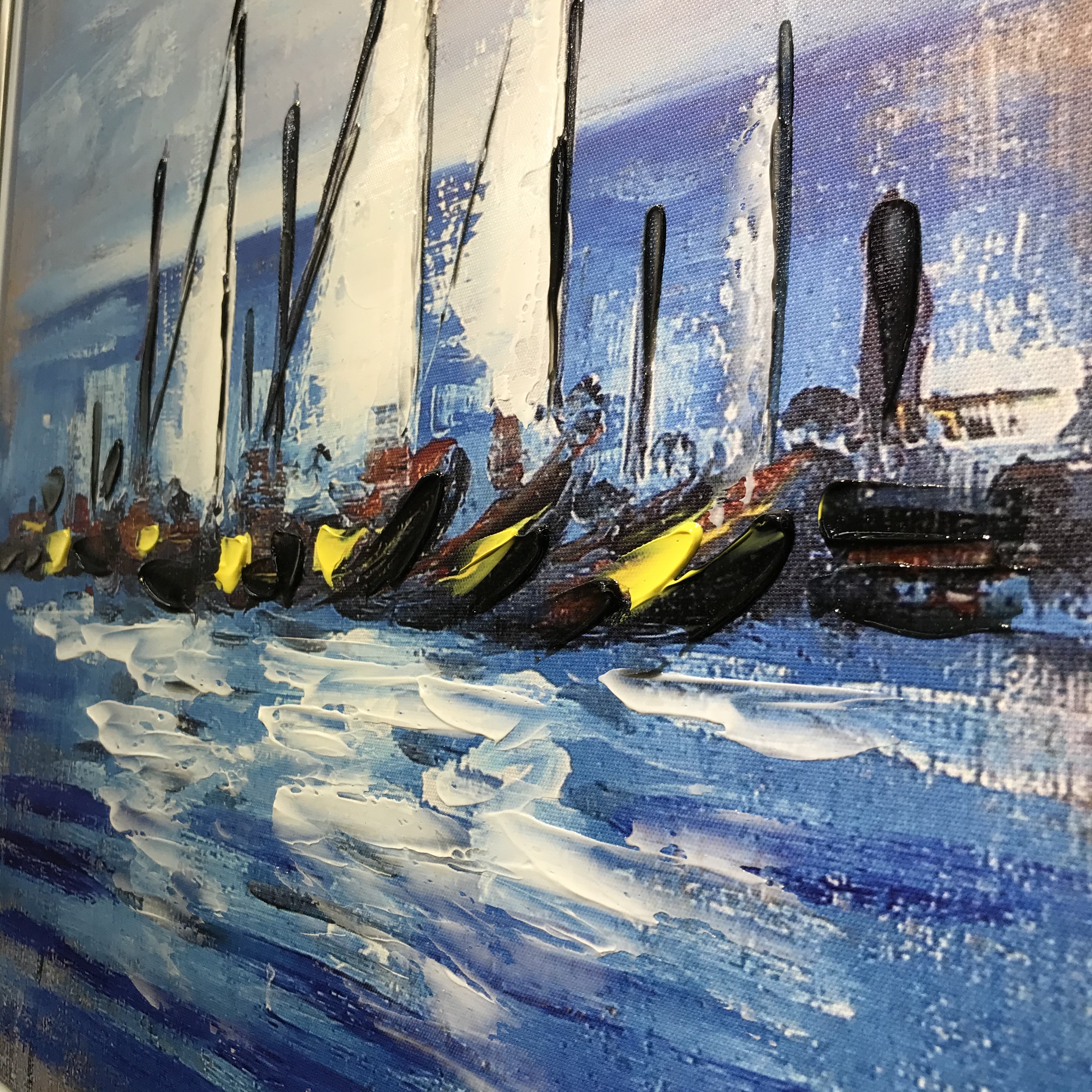 Impression gorgeous blue water white sail contemporary Nordic porch bedroom landscape decorates wall painting hand - painted oil painting details Picture