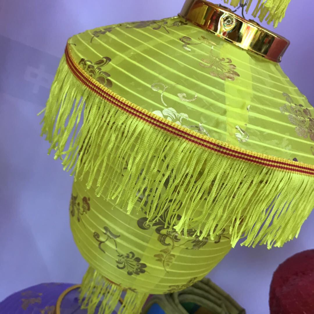 Color Light Yellow Fabric Fringe Cover Lamp Body Printing Chinese Style details Picture