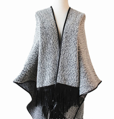 Women's Fashion Trend With Warm Fringe Loop Yarn Pulled Wool Shawl