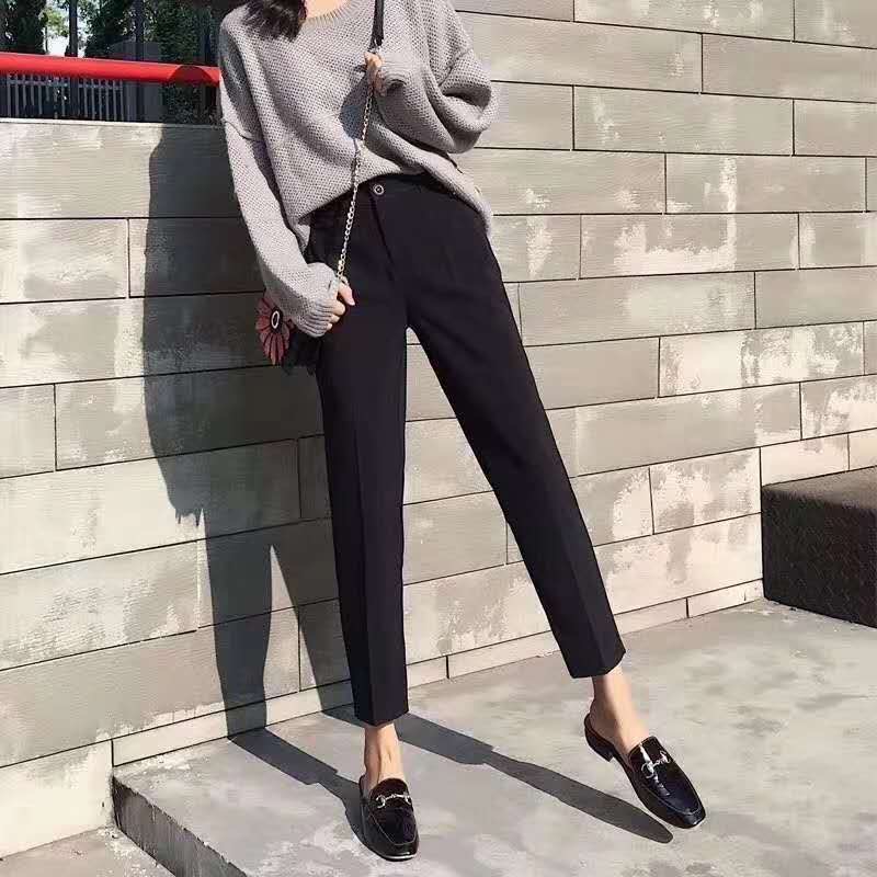 西装裤女直筒宽松高腰小个子裤子八分烟管裤小脚垂感西裤