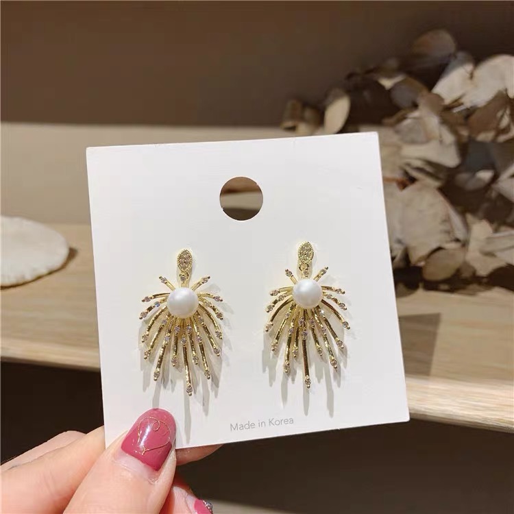 S925银针 超仙流苏耳环女韩国个性百搭海边度假烟花珍珠耳钉产品图