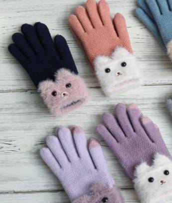 Gloves Full Finger Touch Screen Autumn And Winter Wool Thickened Cute Warm Cold Windproof Male And Female Students Outdoor details Picture