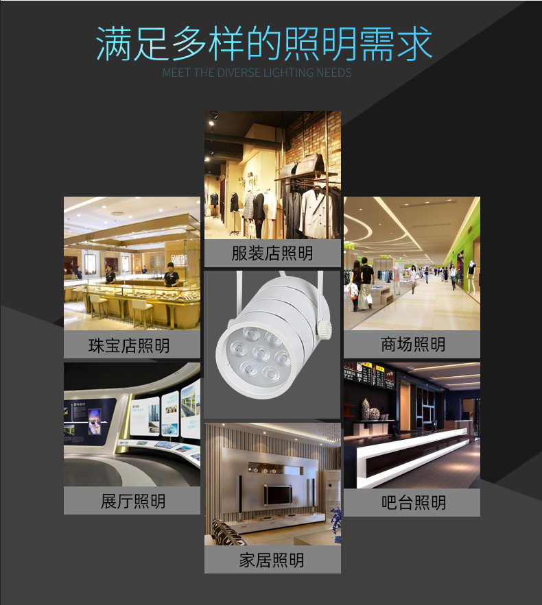 批发高亮工程商用LED轨道射灯 30W50瓦聚光珠宝服装店COB导轨灯细节图
