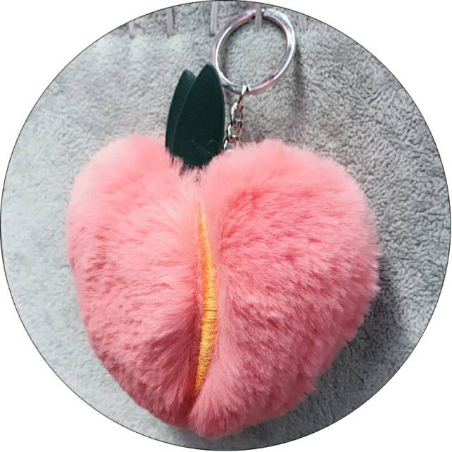 Faux fur apple keychain pendant, fake fur heart details Picture