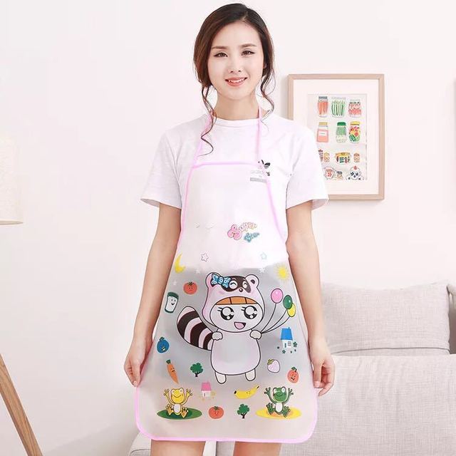 日韩系卡通无袖围裙居家防水防污塑料围腰围裙厨房清洁罩衣批发产品图