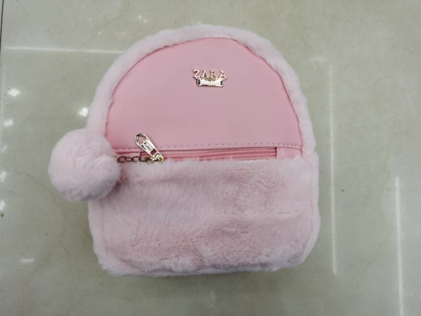 粉色毛绒女式双肩包