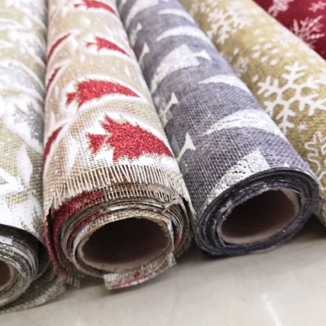 纺麻胶印圣诞图案，装饰布卷桌旗，48cm×5码，60个一件细节图