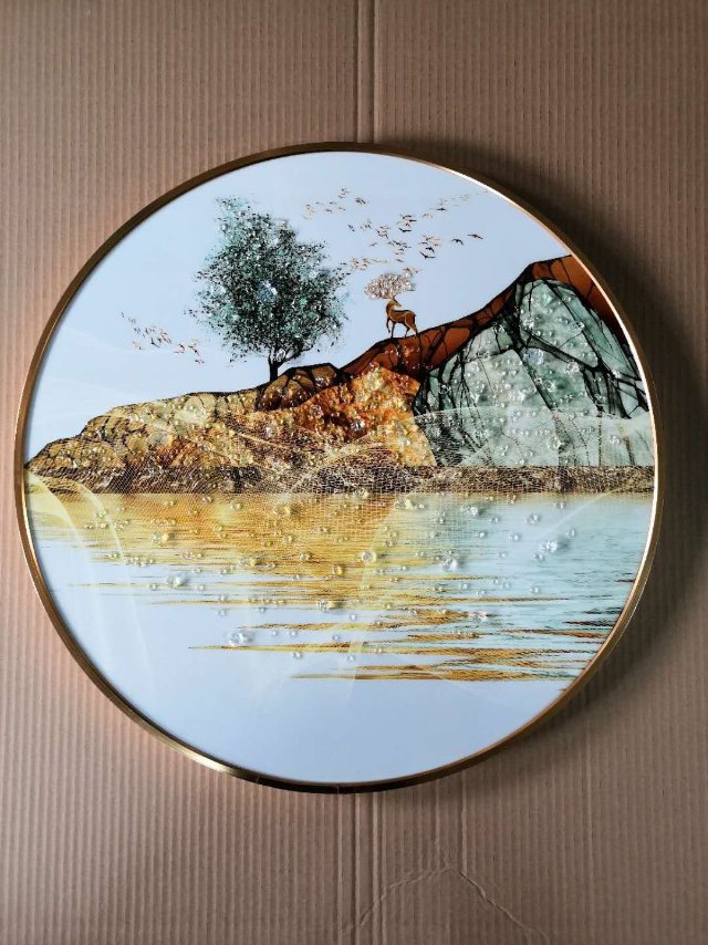 Nordic new round crystal painting living room porch hanging painting hotel decoration painting thumbnail