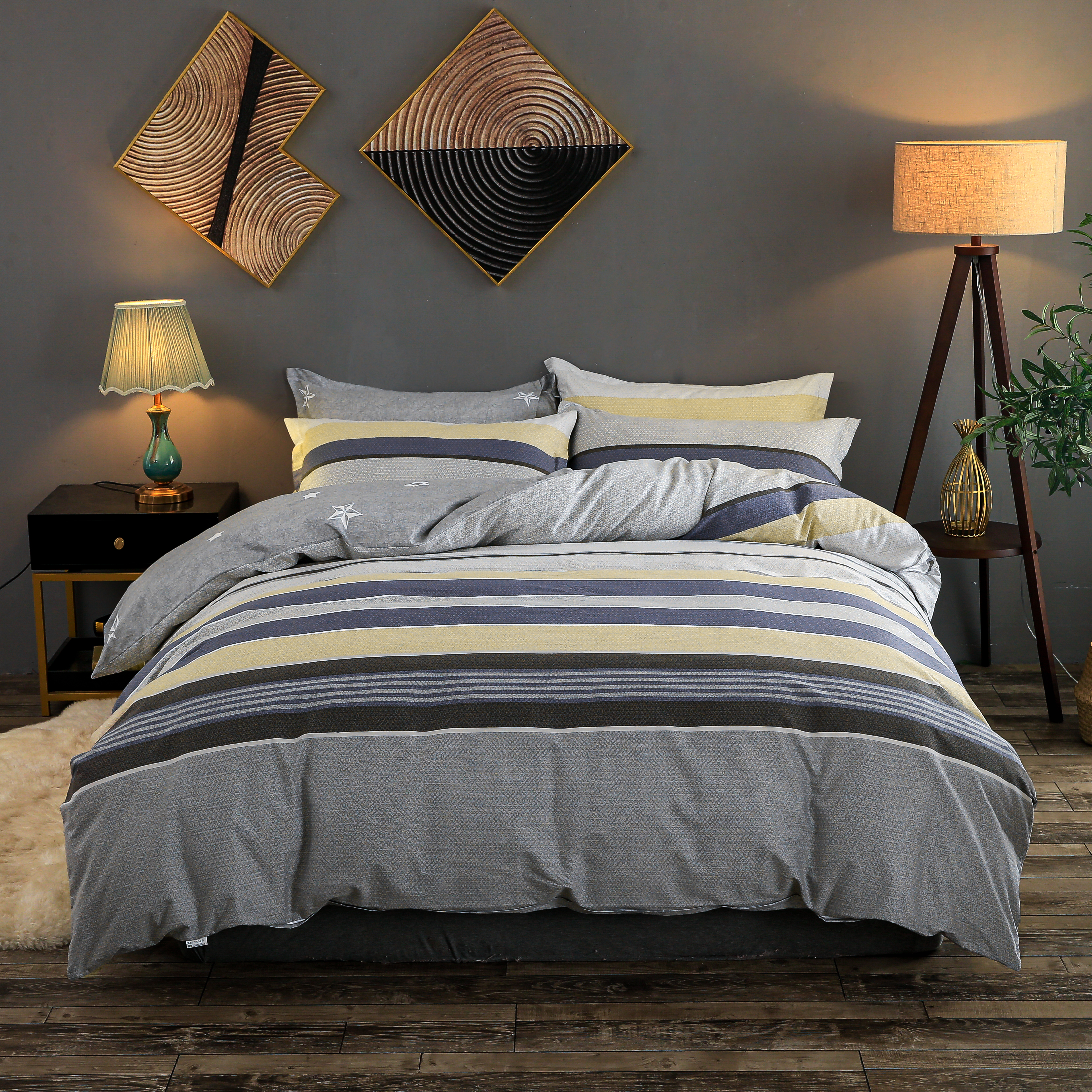 Simple Appointment 32s thickened all-cotton four-piece set with grey print, 200*230 details Picture