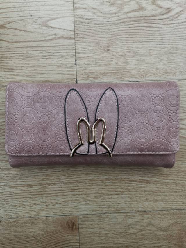 Women's Korean Version Pink Cute Rabbit Ladies Long Three-Fold Multifunctional Wallet Large Capacity Card Bag Clutch Bag