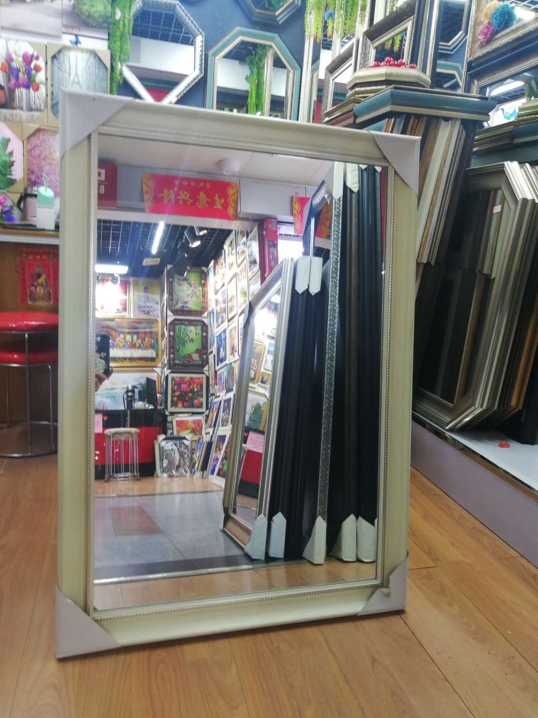 Mirror mirror real wood mirror studio hanging wall hair salon decoration wall glass mirror hanging wall bathroom mirror frame thumbnail