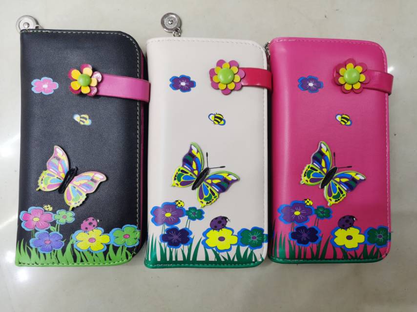 单拉链带扣pu女士多层钱包