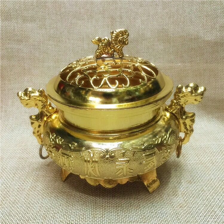 Antique alloy covered sandalwood incense burner with double dragon incense burner Specification image
