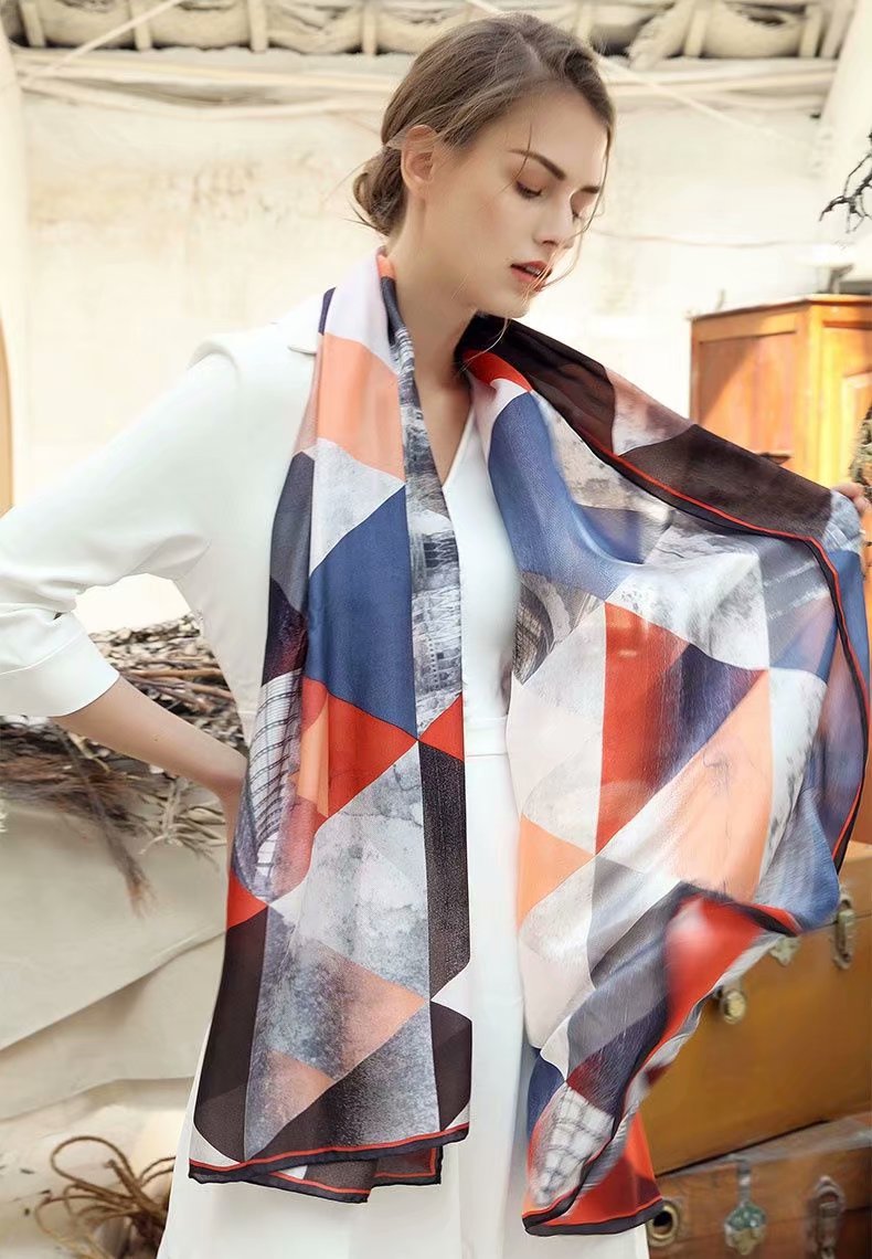 Women's Fashion Trend New Silk Satin Triangle Graffiti Polyester Scarf details Picture