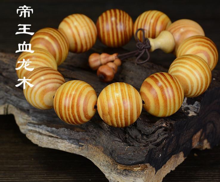 帝王血龙木手串20透光松柏佛珠手链情侣饰品木质细节图