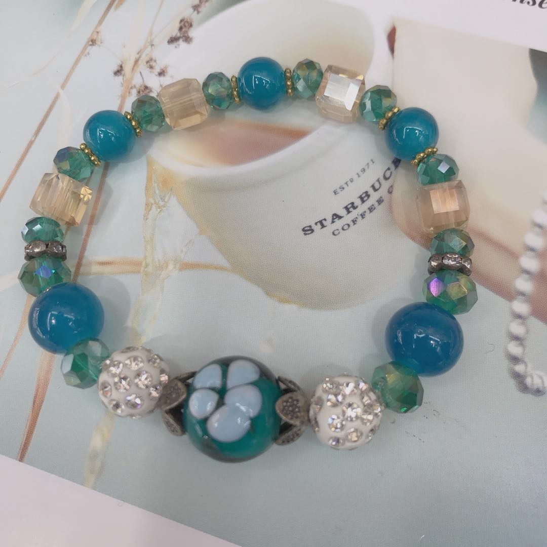 Fashion classic blue crystal soft pottery temperamental bracelet personality versatile fashion bracelet full figure