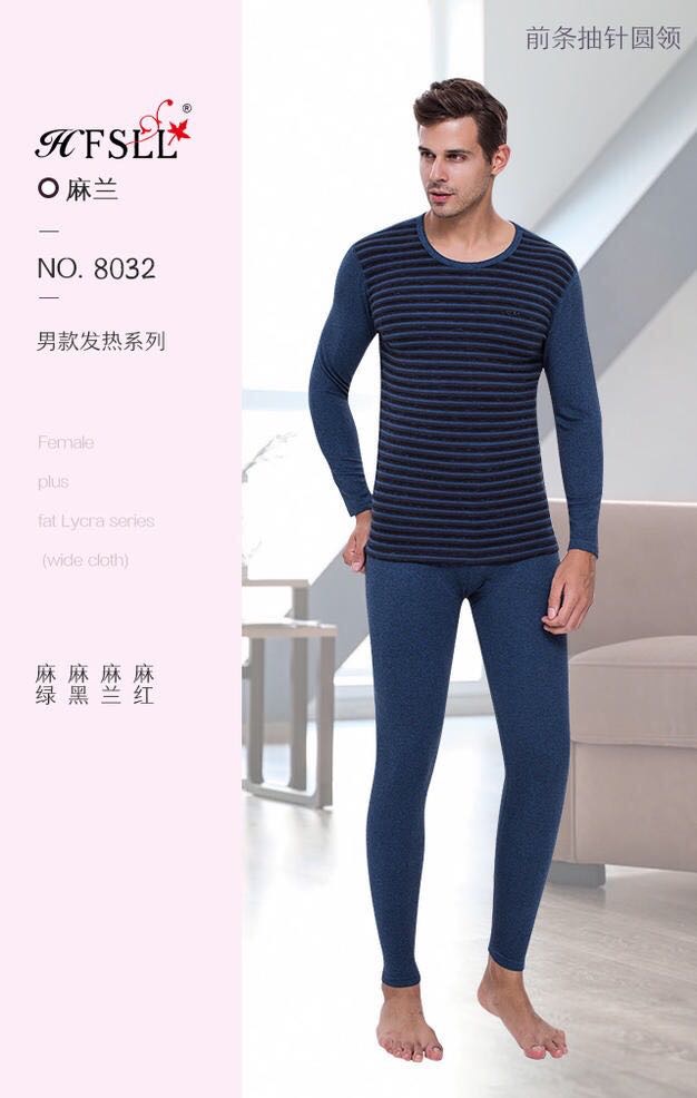 Men's double-faced Velvet thermal underwear suit slim-fitting small round collar coat cold long Johns thumbnail