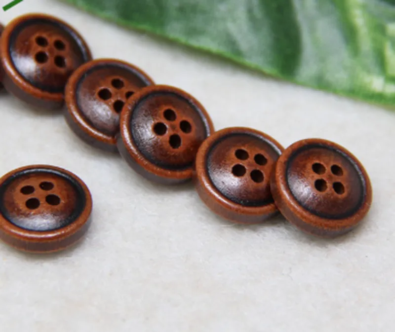 Round Wood Button With Four Eyes And Thin Edges Buckle The Dress Button