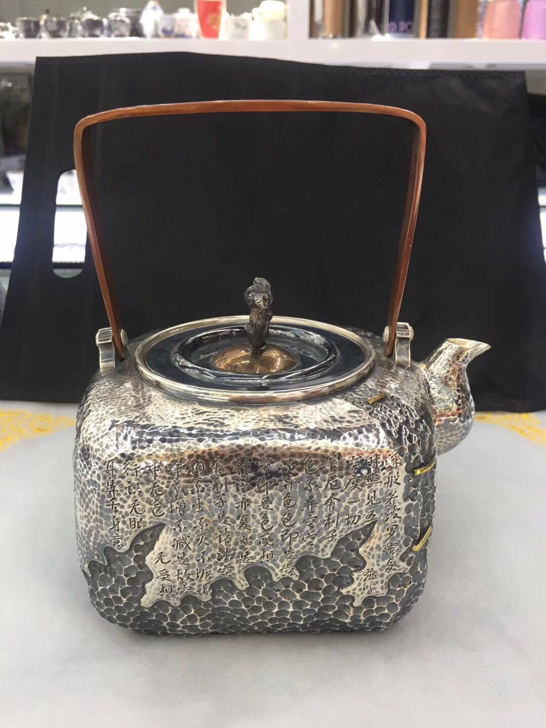 Silver pot pure silver handmade a hammer grain fortune prosper kettle tea ceremony home cooking teapot thumbnail