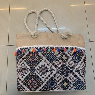 New Family Style Hand Bag Canvas Bag Beach Bag Youth Bag Going Out Space Mommy Bag Straw Bag Women's Hook