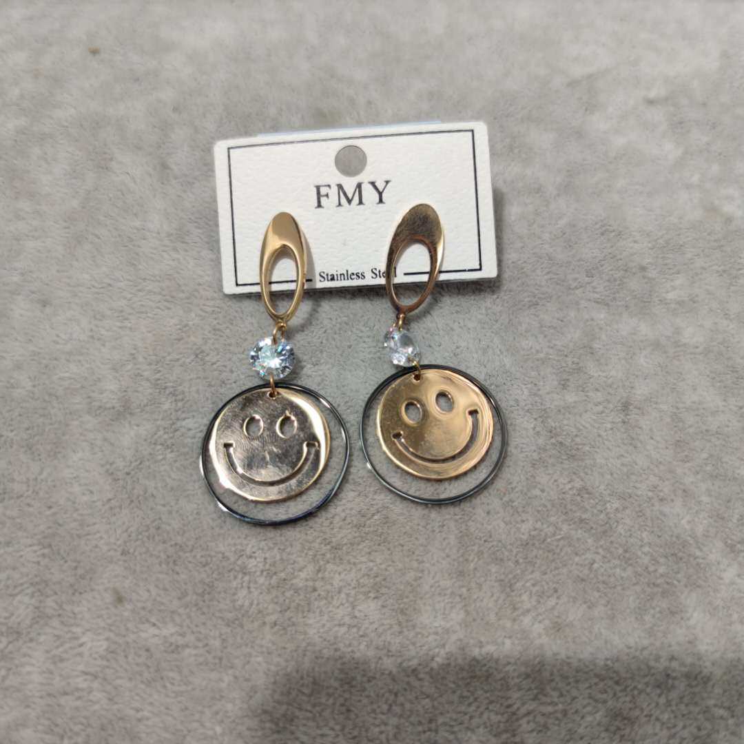 笑脸钛钢耳环闪亮潮流时尚百搭耳饰