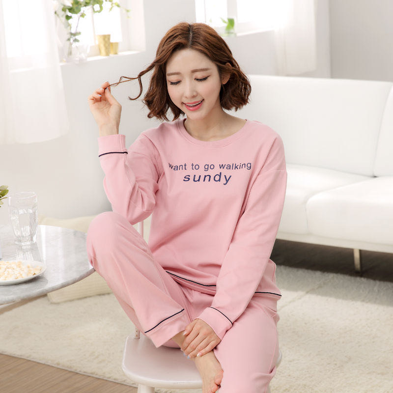 Spring And Autumn Cotton Pajamas Women Long Sleeve Thin Set Korean Version Of Lovely Student Ladies Large Size Loose Home Dress Summer