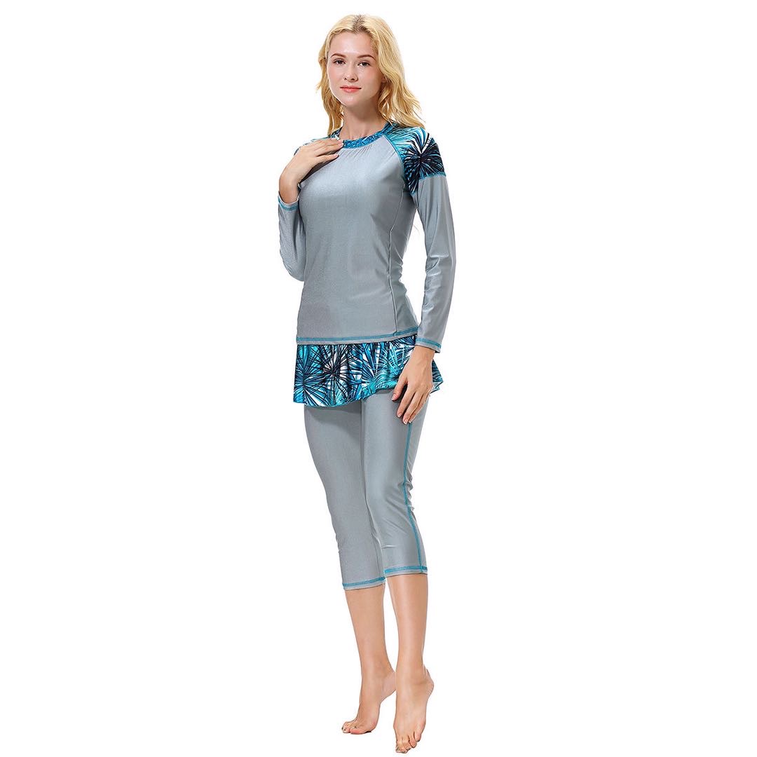 Muslim Women Hui Conservative Swimsuit Long Sleeve Capri Pants With Printed Swimsuit details Picture