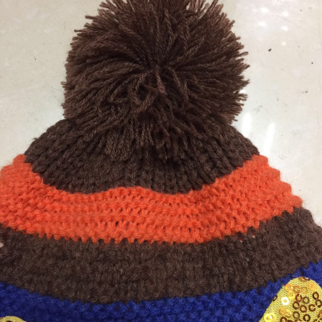 毛球条纹多彩针织帽儿童加绒秋冬毛线帽细节图