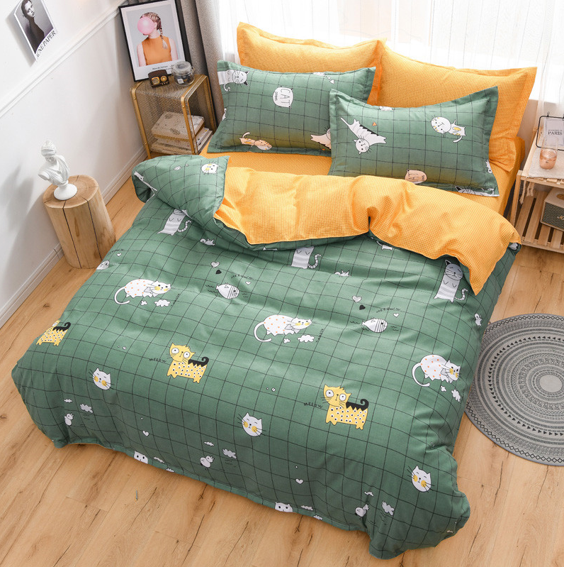 Ins Style Cartoon Korean Version Printed Simple Design Ab Layout Plush Cotton Four-Piece Set Specification drawing