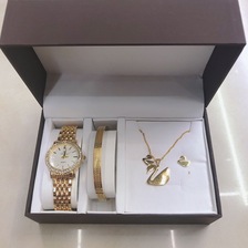 金色天鹅手表套装珍珠镶钻女士简约气质商务时尚名牌钢带石英表