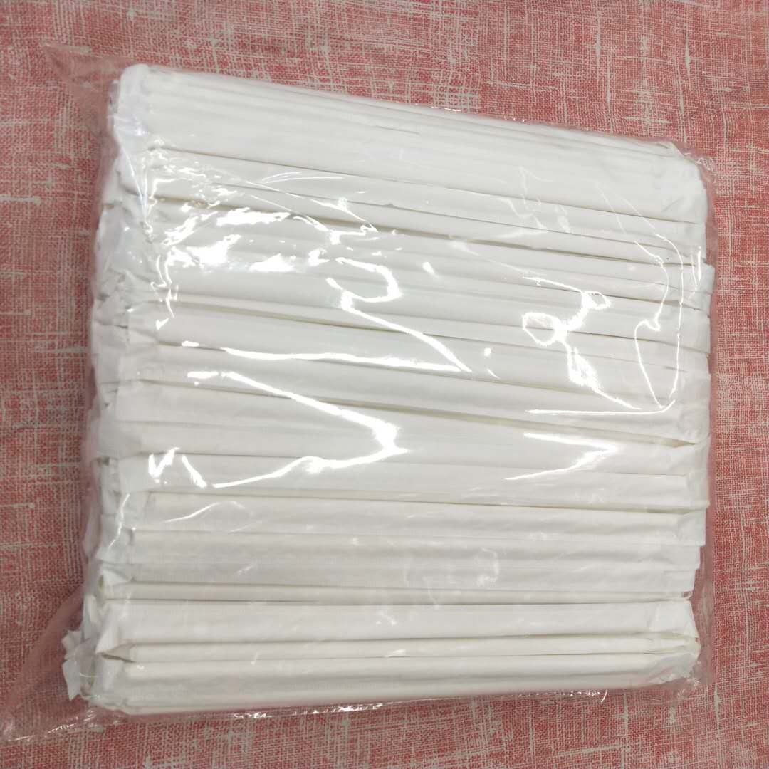 Single, independently packaged white, natural wood-colored, eco-friendly and degradable paper straws details Picture