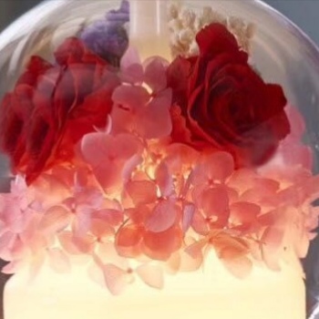香薰机暖光灯微景观仿真玫瑰花彩色玻璃罩细节图