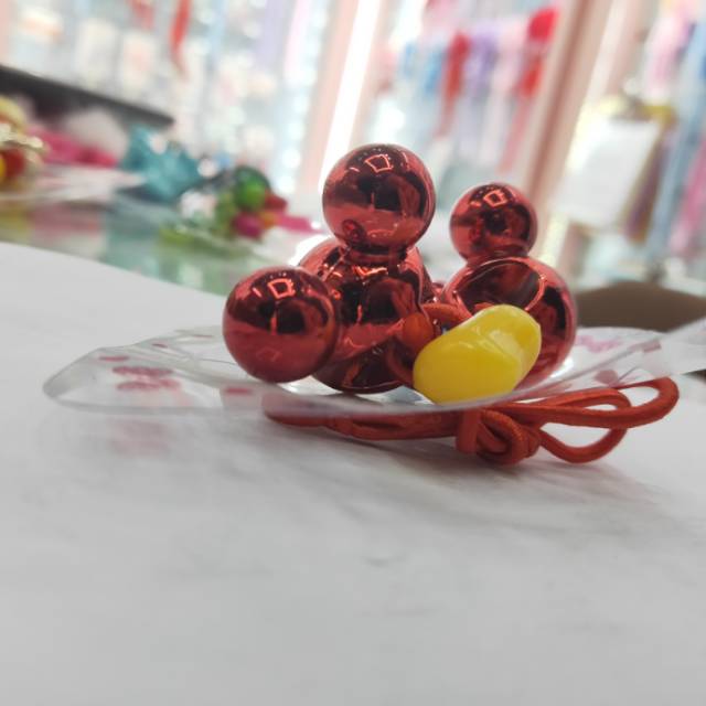 New red Korean version large bead candy-colored acrylic hair tie, red round spherical bead coarse twist black hair band Specification image