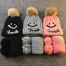儿童提花针织套帽 多色可定制韩版 儿童 帽子围巾