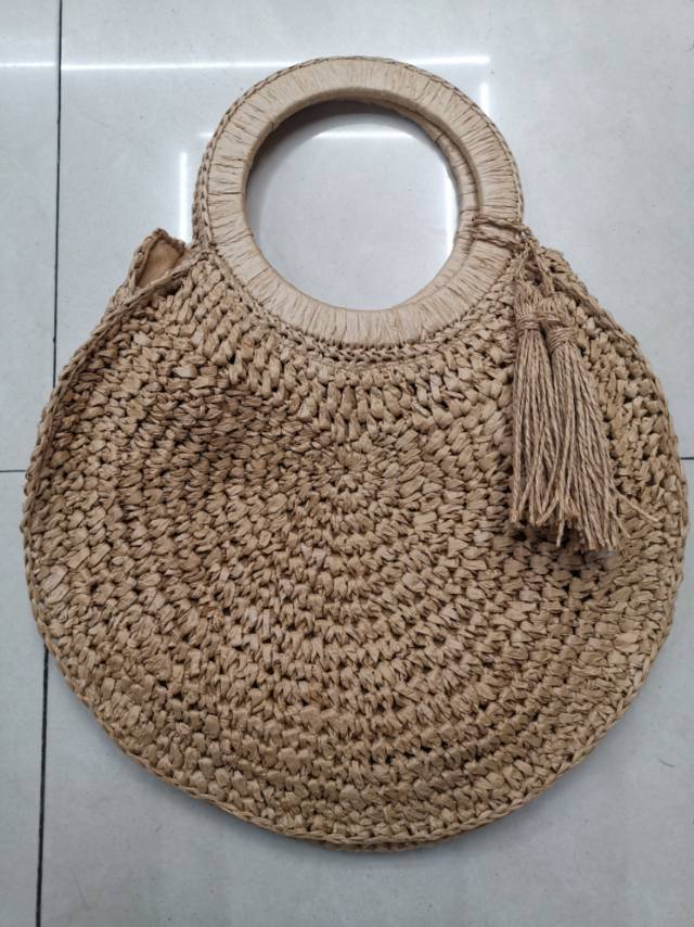 New best-selling retro zipper round straw bag, straw shoulder bag, beach bag and handbag