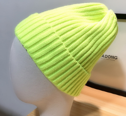 Fluorescent Green Day Tie Straight Woolen Hat Children's Winter Korean Version All-Match Ladies Autumn Winter Sweet Fluorescent Hat