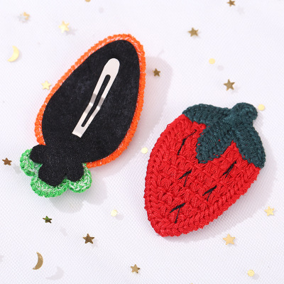 The latest Korean-style knitted fruit hairpin for girls and babies, fruit braided fringe by the sea, BB clip details Picture