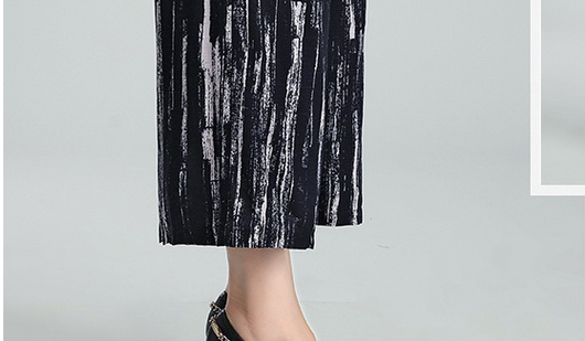 黑白色高腰韩版阔腿裤中老年大码九分休闲裤女裤产品图