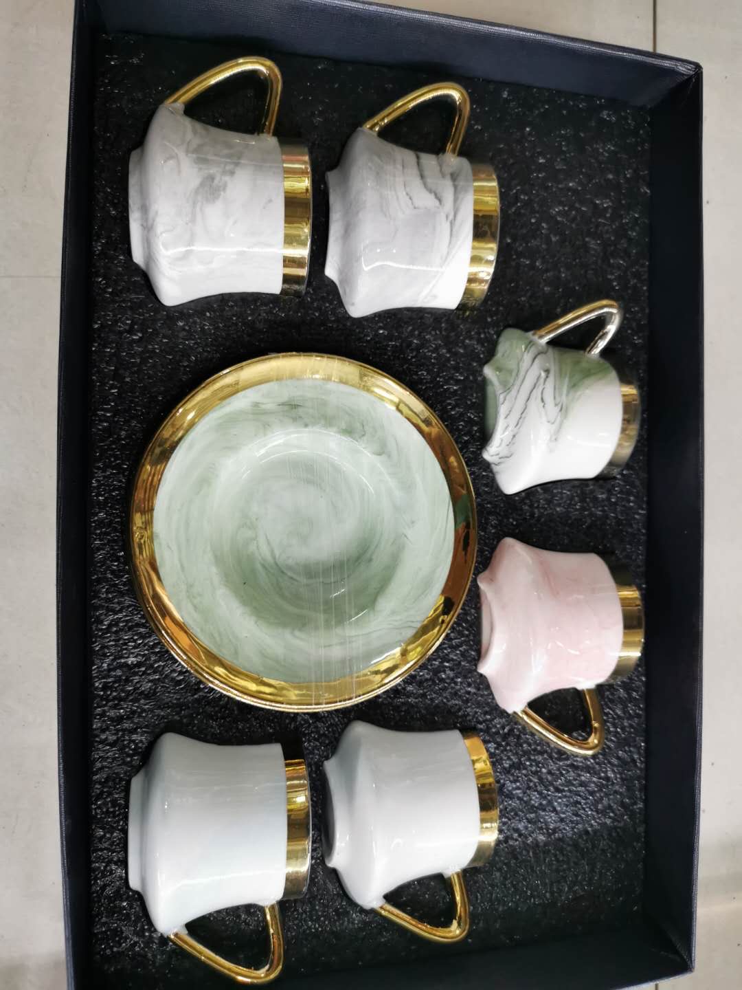 Beautiful quality porcelain enamel painted gold thread cup and saucer set thumbnail