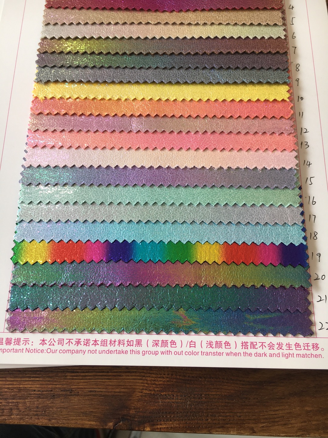 厂家直销20年新款渐变七彩箱包材料装饰革鞋革细节图