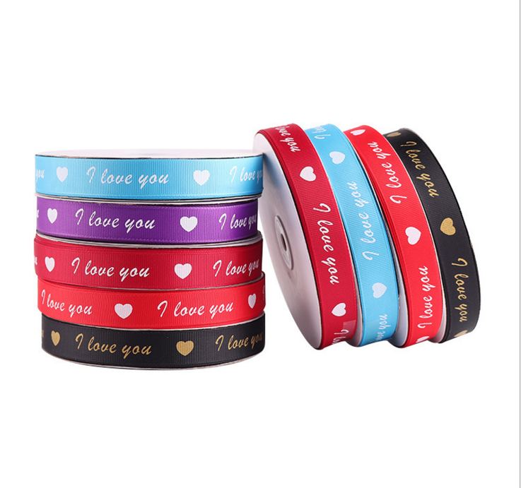 2CM threaded English heart-shaped Valentine's Day ribbon gift box packaging tape, festival color ribbon printed ribbon