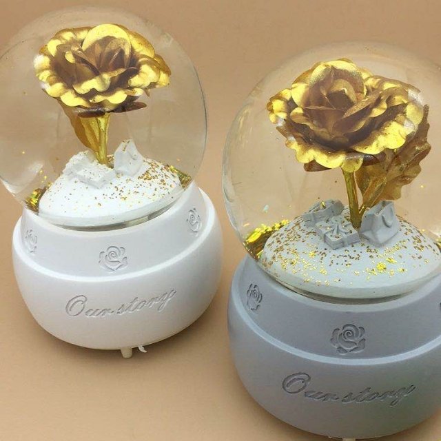 金箔玫瑰花玻璃球摆件浪漫风金彩飞扬