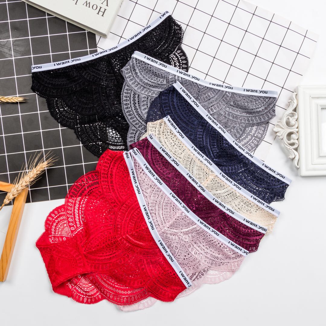 Women underwear crotch antibacterial sexy lace girls day triangle top waist ultra-thin seamless mesh pants thumbnail