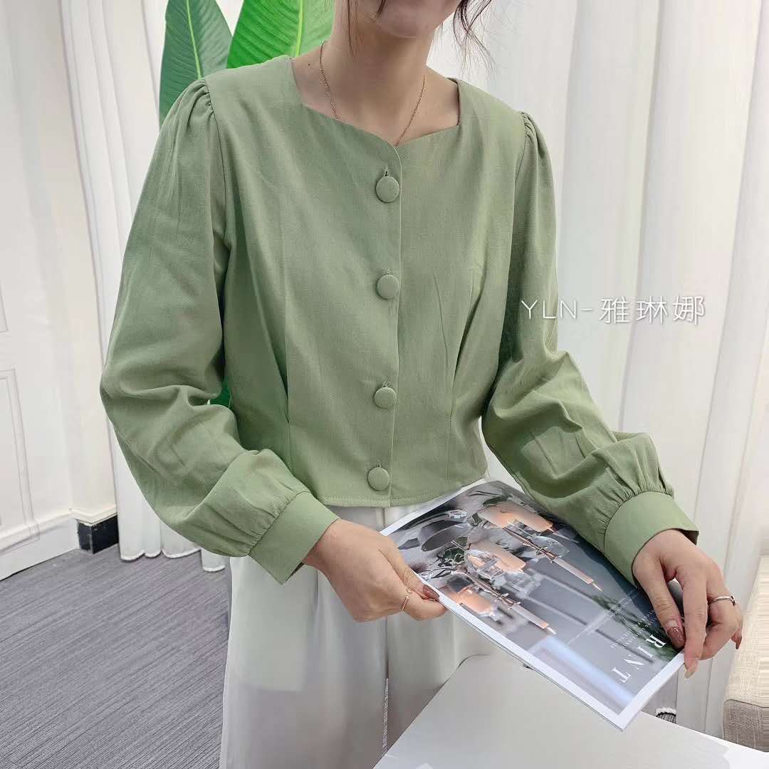 韩版新款春装女装V领长袖港风复古上衣女设计感后背系带小众衬衫