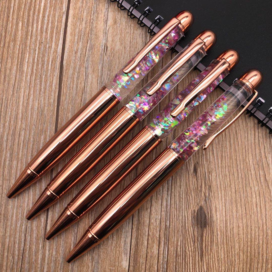Rose gold ink pen, metal ballpoint pen, student office and business pen full figure
